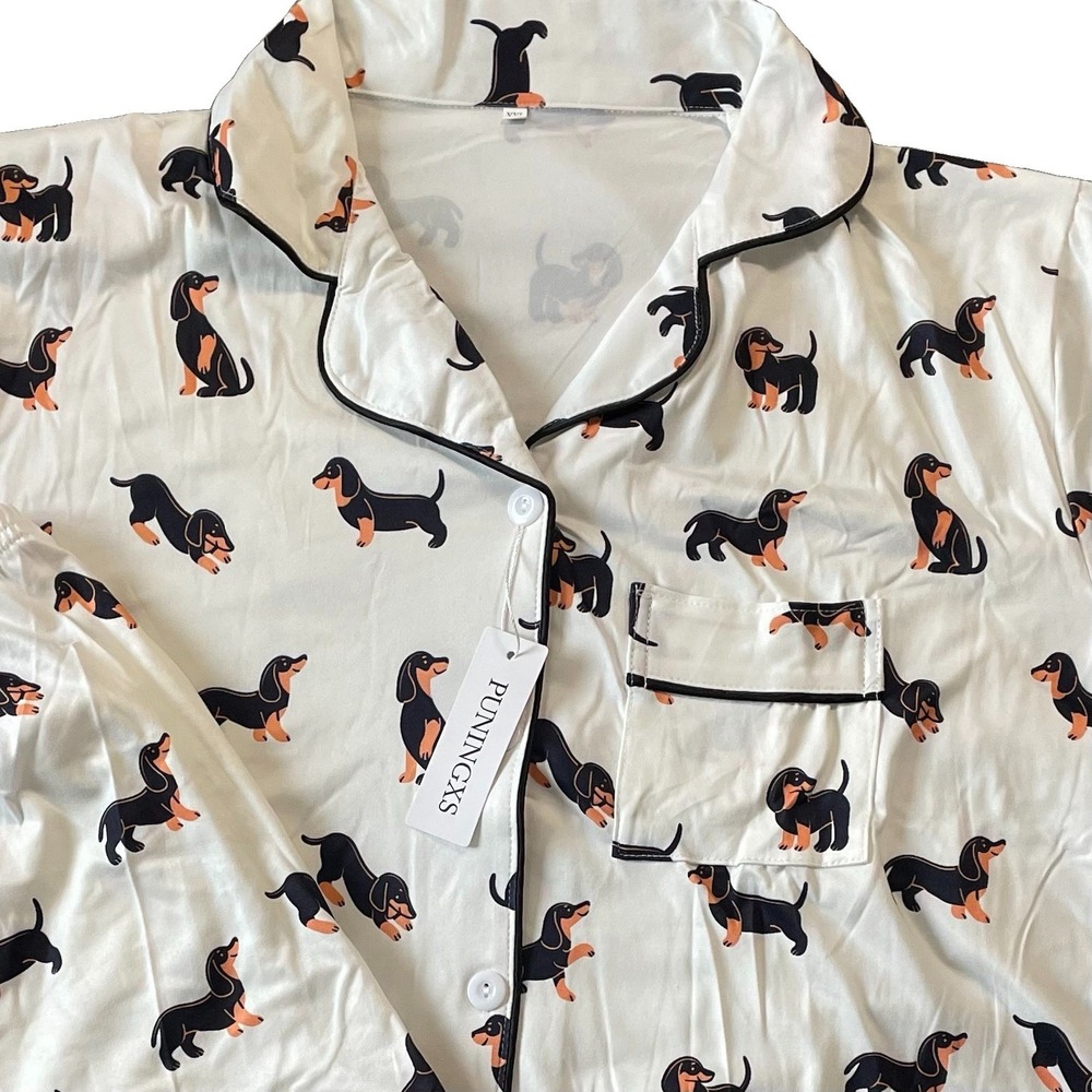 Dachshund Sausage Dog Print Pajama Set Women's Short Sleeve Lounge Sleepwear XXL